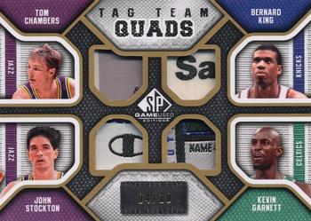 2009-10 SP Game Used - Tag Team Quad #TQ-KTBJ Tom Chambers / Bernard King / John Stockton / Kevin Garnett Front