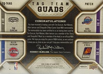 2009-10 SP Game Used - Tag Team Quad #TQ-TKAS Tim Duncan / Allen Iverson / Karl Malone / Shaquille O'Neal Back