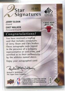 2009-10 SP Signature Edition - 2 Star Signatures #2S-WS Chet Walker / Jerry Sloan Back