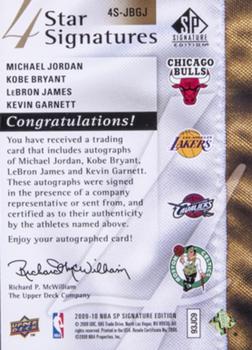 2009-10 SP Signature Edition - 4 Star Signatures #4S-JBGJ Michael Jordan / Kobe Bryant / LeBron James / Kevin Garnett Back