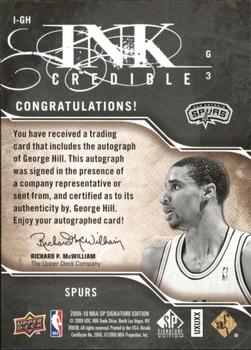 2009-10 SP Signature Edition - INKredible #I-GH George Hill Back