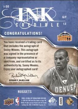 2009-10 SP Signature Edition - INKredible #I-SO Sonny Weems Back