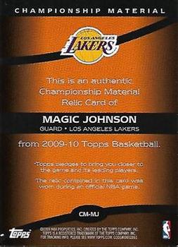 2009-10 Topps - Championship Materials #CM-MJ Magic Johnson Back