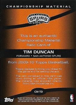 2009-10 Topps - Championship Materials #CM-TD Tim Duncan Back