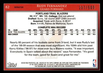 2009-10 Topps - Chrome Refractors #82 Rudy Fernandez Back