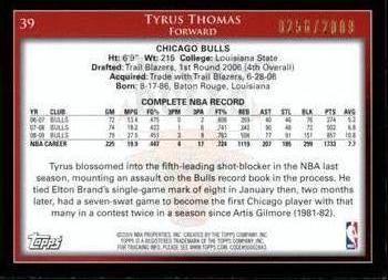 2009-10 Topps - Gold #39 Tyrus Thomas Back