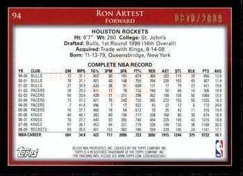 2009-10 Topps - Gold #94 Ron Artest Back