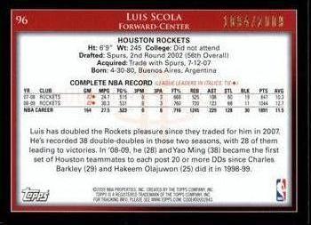 2009-10 Topps - Gold #96 Luis Scola Back