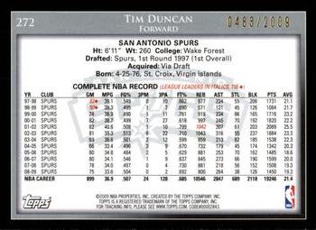 2009-10 Topps - Gold #272 Tim Duncan Back