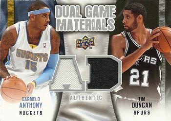 2009-10 Upper Deck - Dual Game Materials #DG-DA Tim Duncan / Carmelo Anthony Front