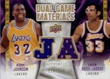 2009-10 Upper Deck - Dual Game Materials Gold #DG-MK Magic Johnson / Kareem Abdul-Jabbar Front