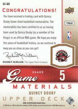 2009-10 Upper Deck - Game Materials Gold #GJ-QD Quincy Douby Back