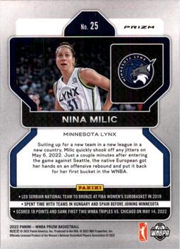 2022 Panini Prizm WNBA - Hyper #25 Nina Milic Back