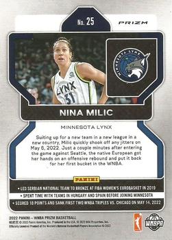 2022 Panini Prizm WNBA - Ice #25 Nina Milic Back