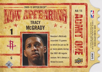 2009-10 Upper Deck - Now Appearing #NA-15 Tracy McGrady Back