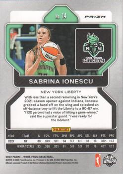 2022 Panini Prizm WNBA - Ruby Wave #14 Sabrina Ionescu Back