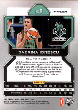2022 Panini Prizm WNBA - Silver #14 Sabrina Ionescu Back