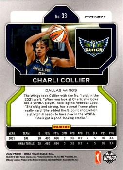 2022 Panini Prizm WNBA - Silver #33 Charli Collier Back