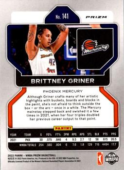 2022 Panini Prizm WNBA - Silver #141 Brittney Griner Back