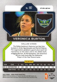 2022 Panini Prizm WNBA - Silver #187 Veronica Burton Back