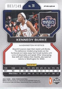 2022 Panini Prizm WNBA - Blue #78 Kennedy Burke Back
