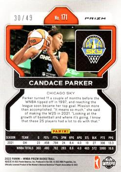 2022 Panini Prizm WNBA - Orange #171 Candace Parker Back