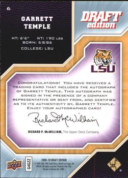 2009-10 Upper Deck Draft Edition - Autographs #6 Garrett Temple Back