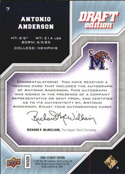 2009-10 Upper Deck Draft Edition - Autographs #7 Antonio Anderson Back
