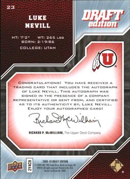 2009-10 Upper Deck Draft Edition - Autographs #23 Luke Nevill Back