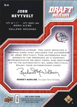2009-10 Upper Deck Draft Edition - Autographs #54 Josh Heytvelt Back