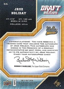 2009-10 Upper Deck Draft Edition - Autographs #55 Jrue Holiday Back