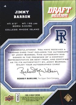 2009-10 Upper Deck Draft Edition - Autographs Green #4 Jimmy Baron Back