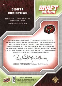 2009-10 Upper Deck Draft Edition - Autographs Green #8 Dionte Christmas Back