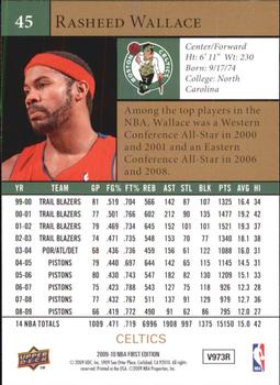 2009-10 Upper Deck First Edition - Gold #45 Rasheed Wallace Back