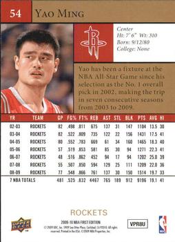 2009-10 Upper Deck First Edition - Gold #54 Yao Ming Back