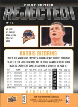 2009-10 Upper Deck First Edition - Rejected! #R-16 Andris Biedrins Back
