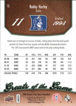 2009-10 Upper Deck Greats of the Game - SN199 #70 Bobby Hurley Back