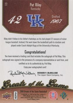 2009-10 Upper Deck Greats of the Game - Autographs #22 Pat Riley Back