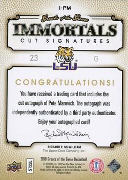 2009-10 Upper Deck Greats of the Game - Immortals Cut Signatures #I-PM Pete Maravich Back