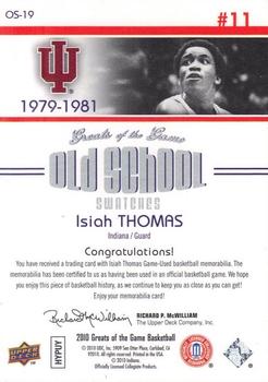 2009-10 Upper Deck Greats of the Game - Old School Swatches #OS-19 Isiah Thomas Back