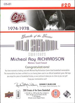 2009-10 Upper Deck Greats of the Game - Old School Swatches #OS-21 Micheal Ray Richardson Back