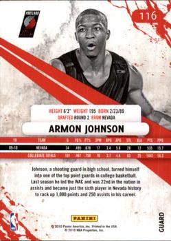 2010-11 Panini Rookies & Stars Longevity #116 Armon Johnson  Back