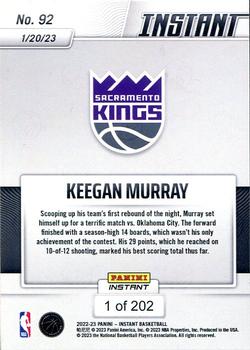 2022-23 Panini Instant NBA #92 Keegan Murray Back