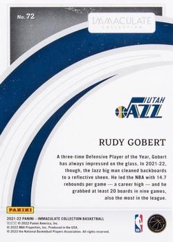 2021-22 Panini Immaculate Collection #72 Rudy Gobert Back