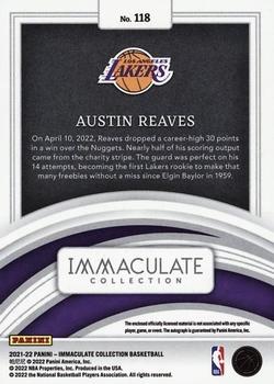 2021-22 Panini Immaculate Collection #118 Austin Reaves Back