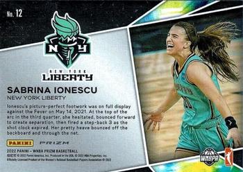 2022 Panini Prizm WNBA - Get Hyped Prizms Green #12 Sabrina Ionescu Back