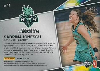 2022 Panini Prizm WNBA - Get Hyped Prizms Green Pulsar #12 Sabrina Ionescu Back