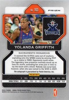 2022 Panini Prizm WNBA - W25 Prizms Signatures #163 Yolanda Griffith Back