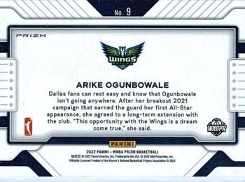 2022 Panini Prizm WNBA - Widescreen Prizms Green #9 Arike Ogunbowale Back
