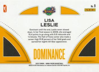 2022 Panini Prizm WNBA - Dominance #9 Lisa Leslie Back